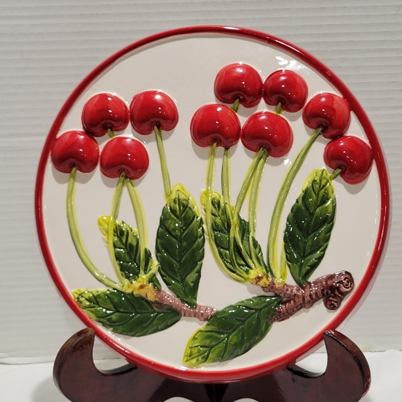 Vintage Handpainted Ceramic Cherry Style Stove Top Burner Cover Set Of 2 - Picture 1 of 11